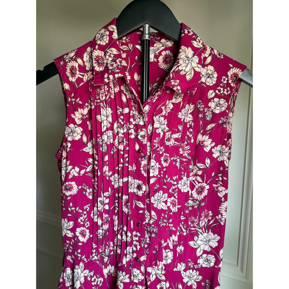 Nanette Lepore Magenta Floral Dress Sleeveless Pleated Button Front Midi Size 2 - Picture 2 of 8
